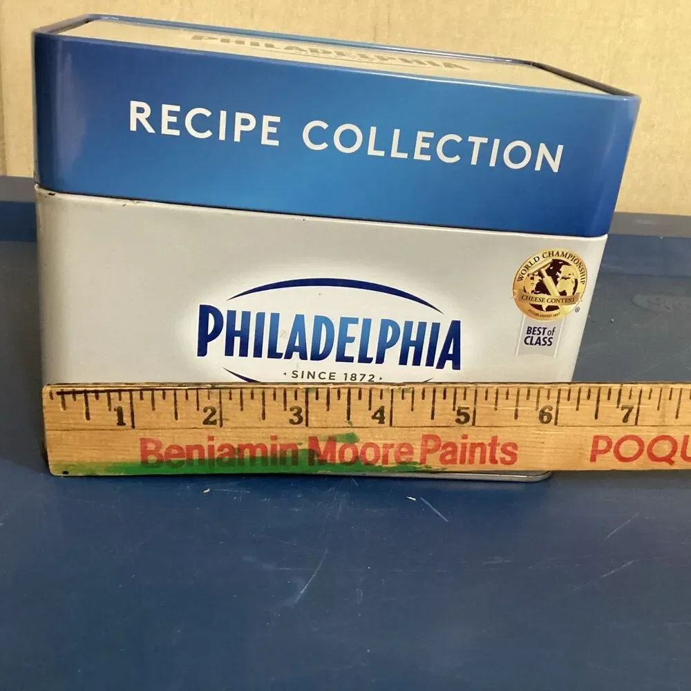 Philadelphia cream cheese recipe metal box w/ recipes 2017 some handwritten